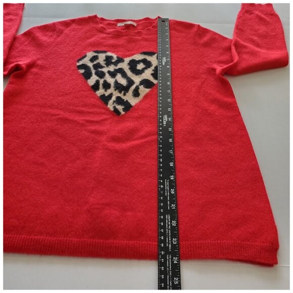 Philosophy Red Cashmere Sweater Leopard Heart Crewneck Pullover Size S Coquette - Picture 6 of 9